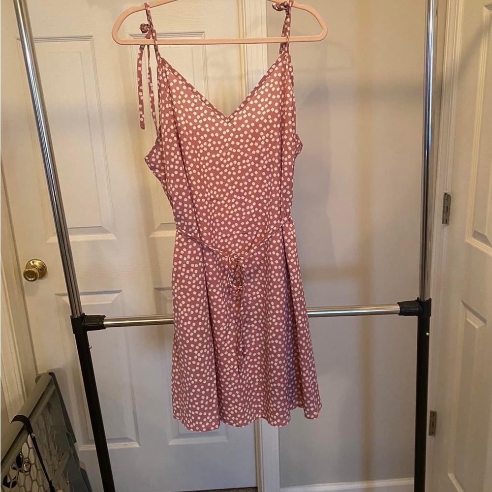 Pink floral sun dress with tie shoulders